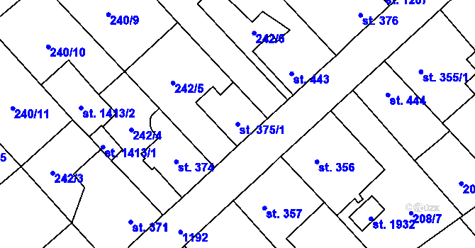 Parcela st. 375/1 v KÚ Kdyně, Katastrální mapa