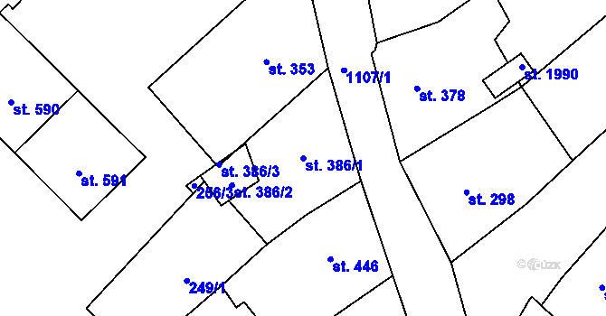 Parcela st. 386/1 v KÚ Kdyně, Katastrální mapa