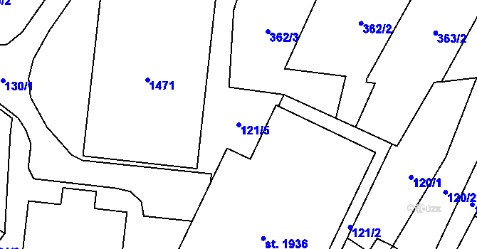 Parcela st. 121/5 v KÚ Kdyně, Katastrální mapa