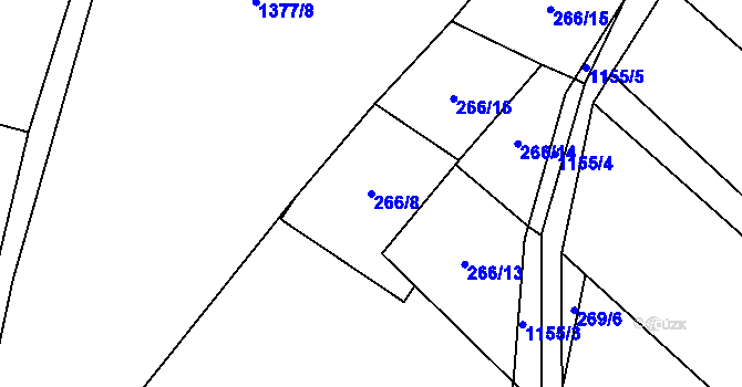 Parcela st. 266/8 v KÚ Kdyně, Katastrální mapa