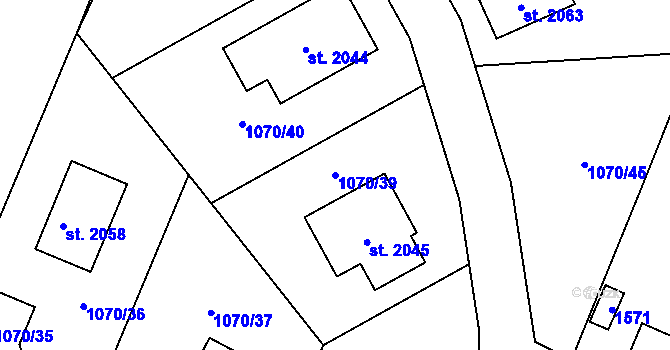Parcela st. 1070/39 v KÚ Kdyně, Katastrální mapa