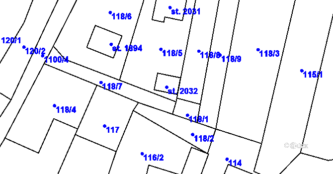 Parcela st. 2032 v KÚ Kdyně, Katastrální mapa