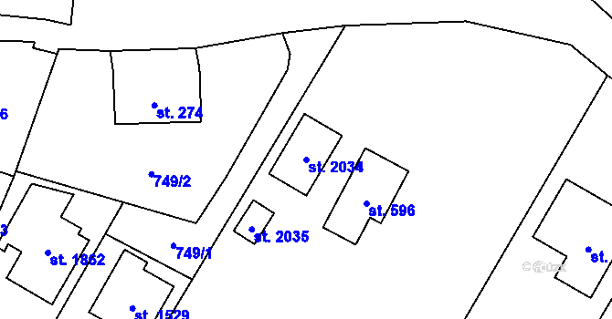 Parcela st. 2034 v KÚ Kdyně, Katastrální mapa