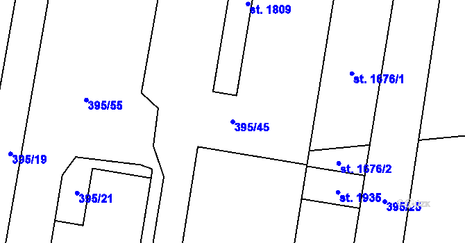 Parcela st. 395/45 v KÚ Kdyně, Katastrální mapa