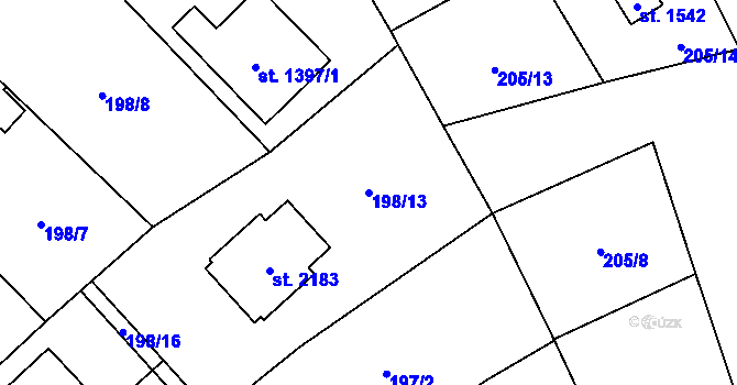 Parcela st. 198/13 v KÚ Kdyně, Katastrální mapa