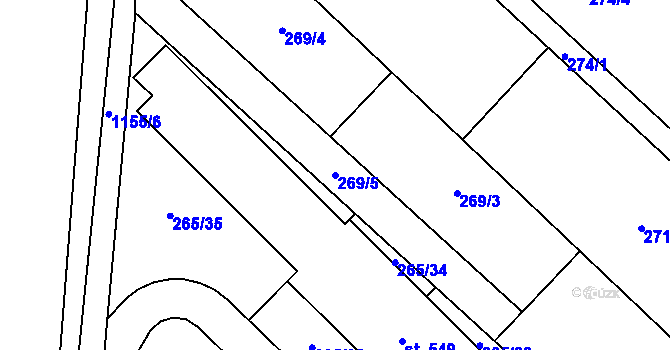 Parcela st. 269/5 v KÚ Kdyně, Katastrální mapa