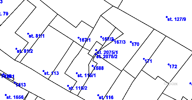 Parcela st. 2075/1 v KÚ Kdyně, Katastrální mapa