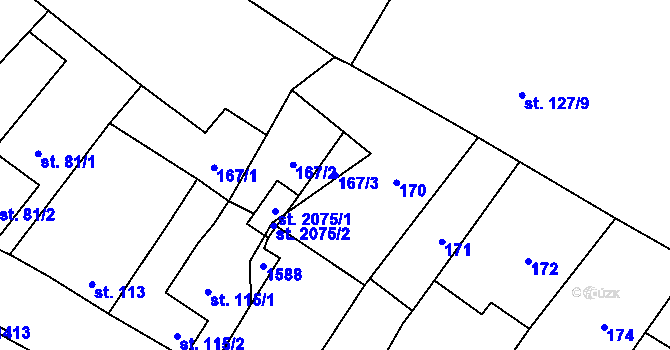 Parcela st. 167/3 v KÚ Kdyně, Katastrální mapa