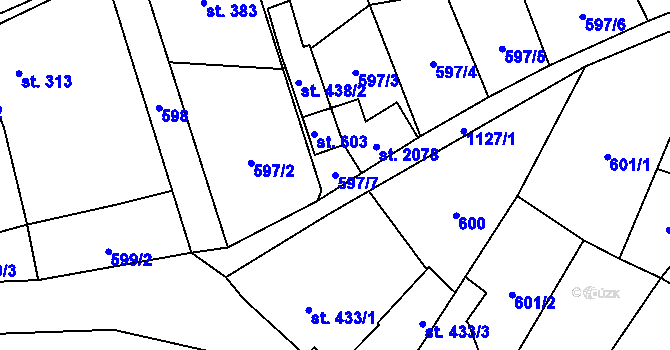 Parcela st. 597/7 v KÚ Kdyně, Katastrální mapa