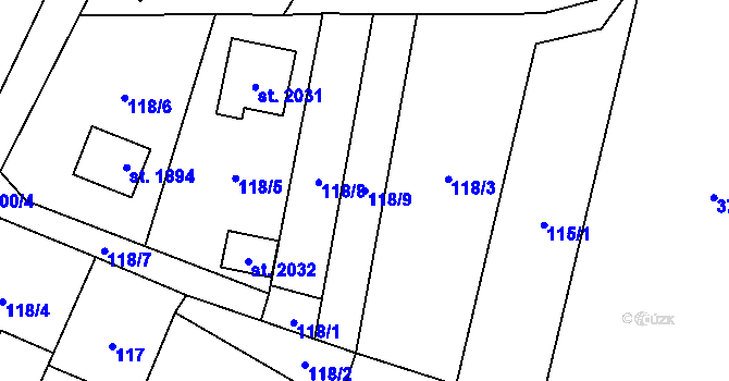 Parcela st. 118/9 v KÚ Kdyně, Katastrální mapa