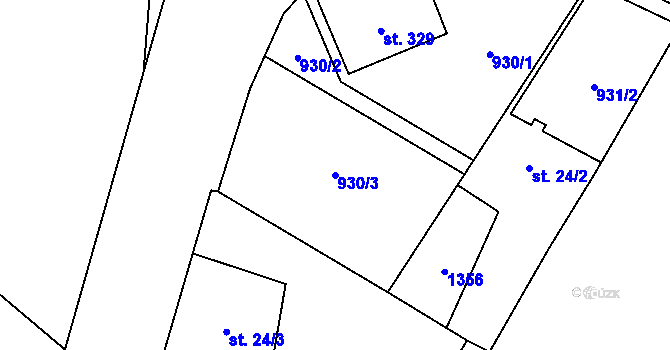 Parcela st. 930/3 v KÚ Kdyně, Katastrální mapa