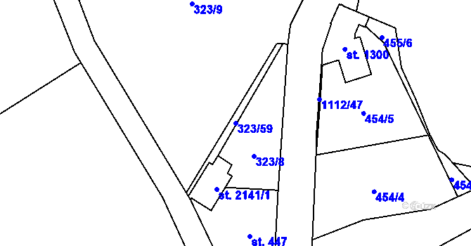 Parcela st. 323/59 v KÚ Kdyně, Katastrální mapa