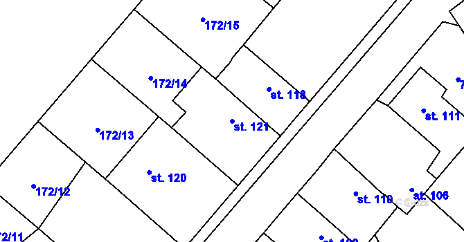 Parcela st. 121 v KÚ Keblice, Katastrální mapa