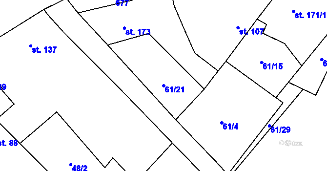 Parcela st. 61/21 v KÚ Keblice, Katastrální mapa