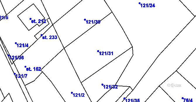 Parcela st. 121/31 v KÚ Keblice, Katastrální mapa