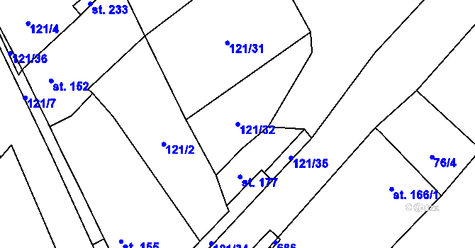 Parcela st. 121/32 v KÚ Keblice, Katastrální mapa