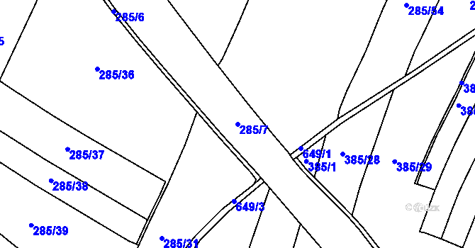 Parcela st. 285/7 v KÚ Keblice, Katastrální mapa