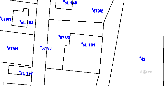 Parcela st. 101 v KÚ Keblov, Katastrální mapa