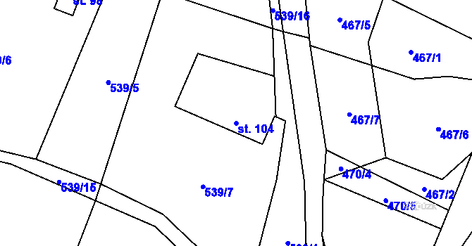 Parcela st. 104 v KÚ Keblov, Katastrální mapa