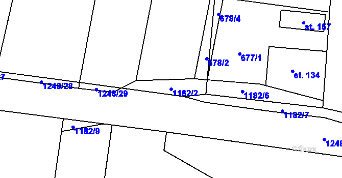 Parcela st. 1182/2 v KÚ Keblov, Katastrální mapa