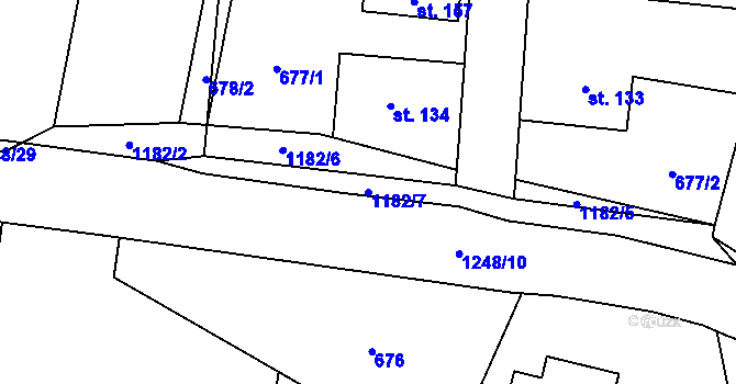 Parcela st. 1182/7 v KÚ Keblov, Katastrální mapa
