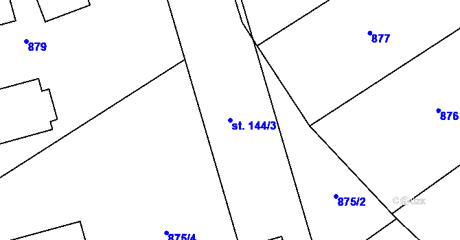 Parcela st. 144/3 v KÚ Keblov, Katastrální mapa