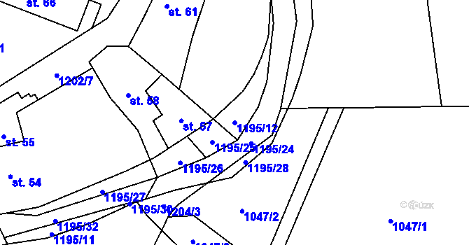 Parcela st. 1195/12 v KÚ Keblov, Katastrální mapa