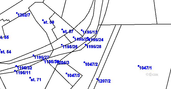 Parcela st. 1195/28 v KÚ Keblov, Katastrální mapa