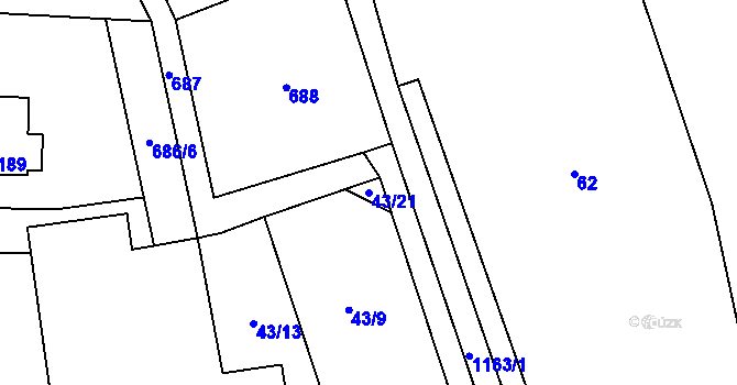 Parcela st. 43/21 v KÚ Keblov, Katastrální mapa