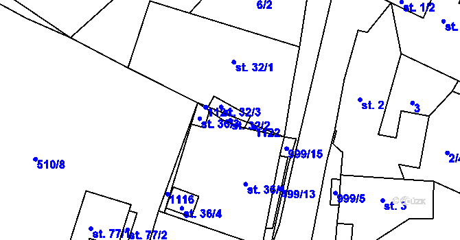 Parcela st. 32/2 v KÚ Kejnice, Katastrální mapa