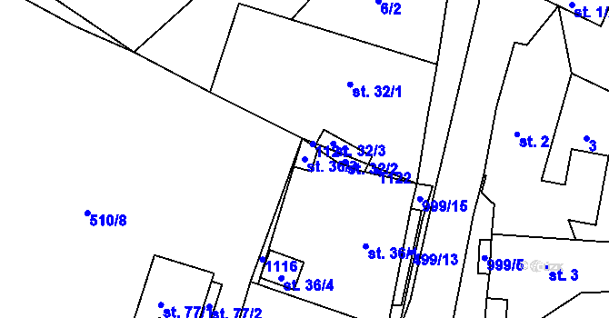 Parcela st. 36/3 v KÚ Kejnice, Katastrální mapa