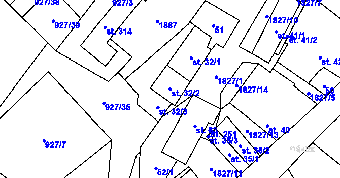 Parcela st. 32/2 v KÚ Kejžlice, Katastrální mapa