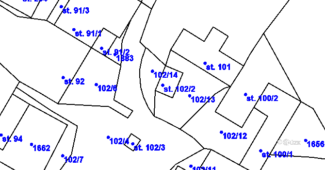 Parcela st. 102/2 v KÚ Kejžlice, Katastrální mapa