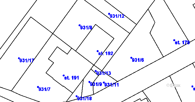 Parcela st. 192 v KÚ Kejžlice, Katastrální mapa