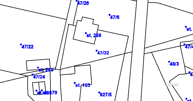 Parcela st. 47/32 v KÚ Kejžlice, Katastrální mapa