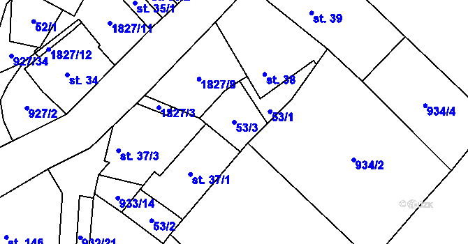 Parcela st. 53/3 v KÚ Kejžlice, Katastrální mapa