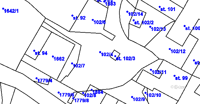 Parcela st. 102/4 v KÚ Kejžlice, Katastrální mapa