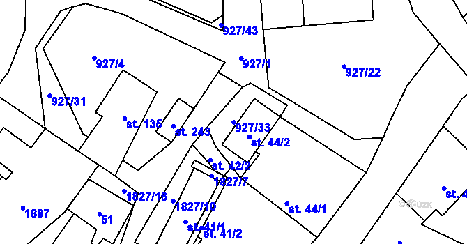 Parcela st. 927/33 v KÚ Kejžlice, Katastrální mapa