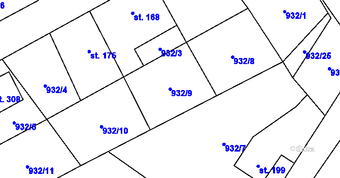 Parcela st. 932/9 v KÚ Kejžlice, Katastrální mapa