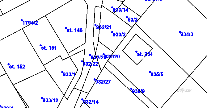 Parcela st. 932/20 v KÚ Kejžlice, Katastrální mapa