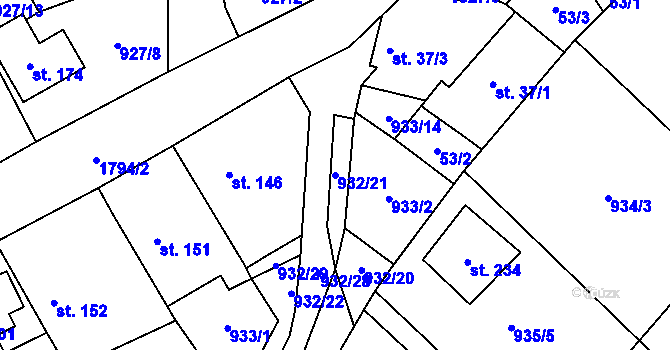 Parcela st. 932/21 v KÚ Kejžlice, Katastrální mapa