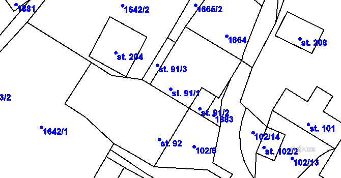 Parcela st. 91/1 v KÚ Kejžlice, Katastrální mapa