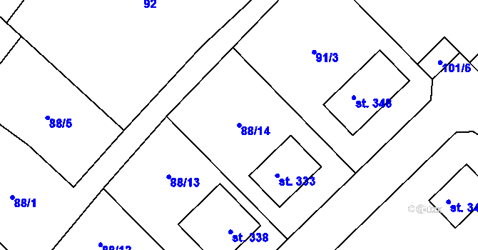 Parcela st. 88/14 v KÚ Kejžlice, Katastrální mapa