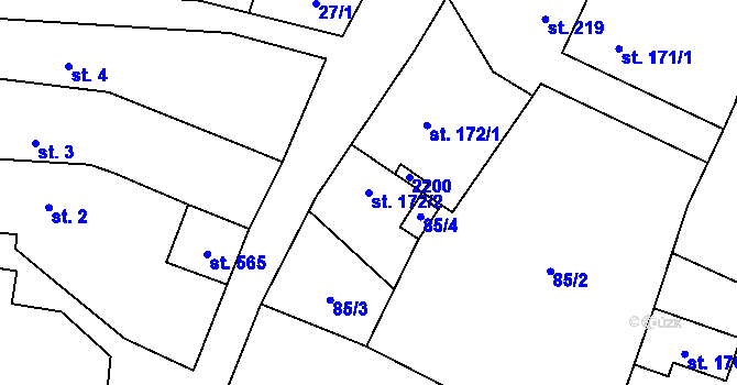 Parcela st. 172/2 v KÚ Kelč-Nové Město, Katastrální mapa