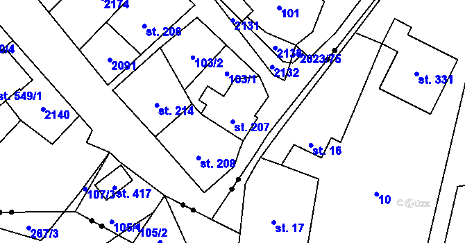 Parcela st. 207 v KÚ Kelč-Nové Město, Katastrální mapa