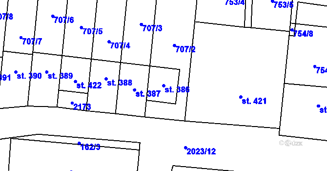 Parcela st. 386 v KÚ Kelč-Nové Město, Katastrální mapa