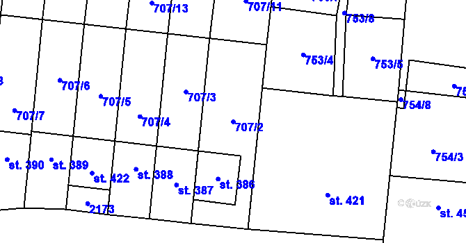 Parcela st. 707/2 v KÚ Kelč-Nové Město, Katastrální mapa