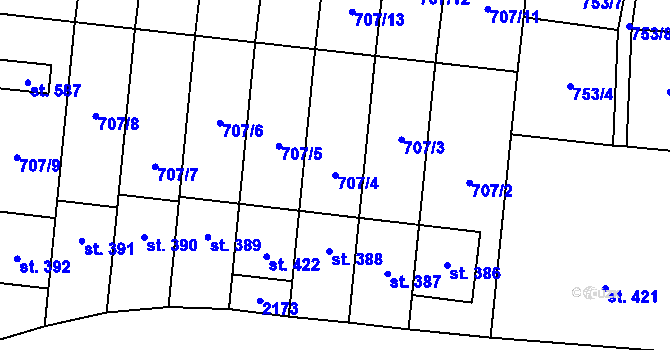 Parcela st. 707/4 v KÚ Kelč-Nové Město, Katastrální mapa