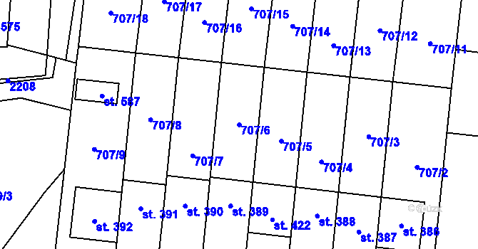 Parcela st. 707/6 v KÚ Kelč-Nové Město, Katastrální mapa