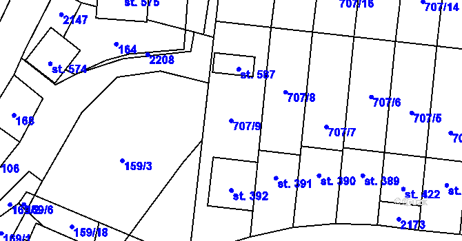 Parcela st. 707/9 v KÚ Kelč-Nové Město, Katastrální mapa